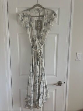 Charli- white and grey Dot-Print Maxi Wrap Dress